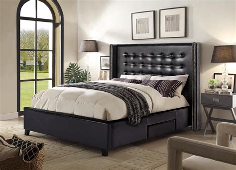 black upholstered headboard and frame